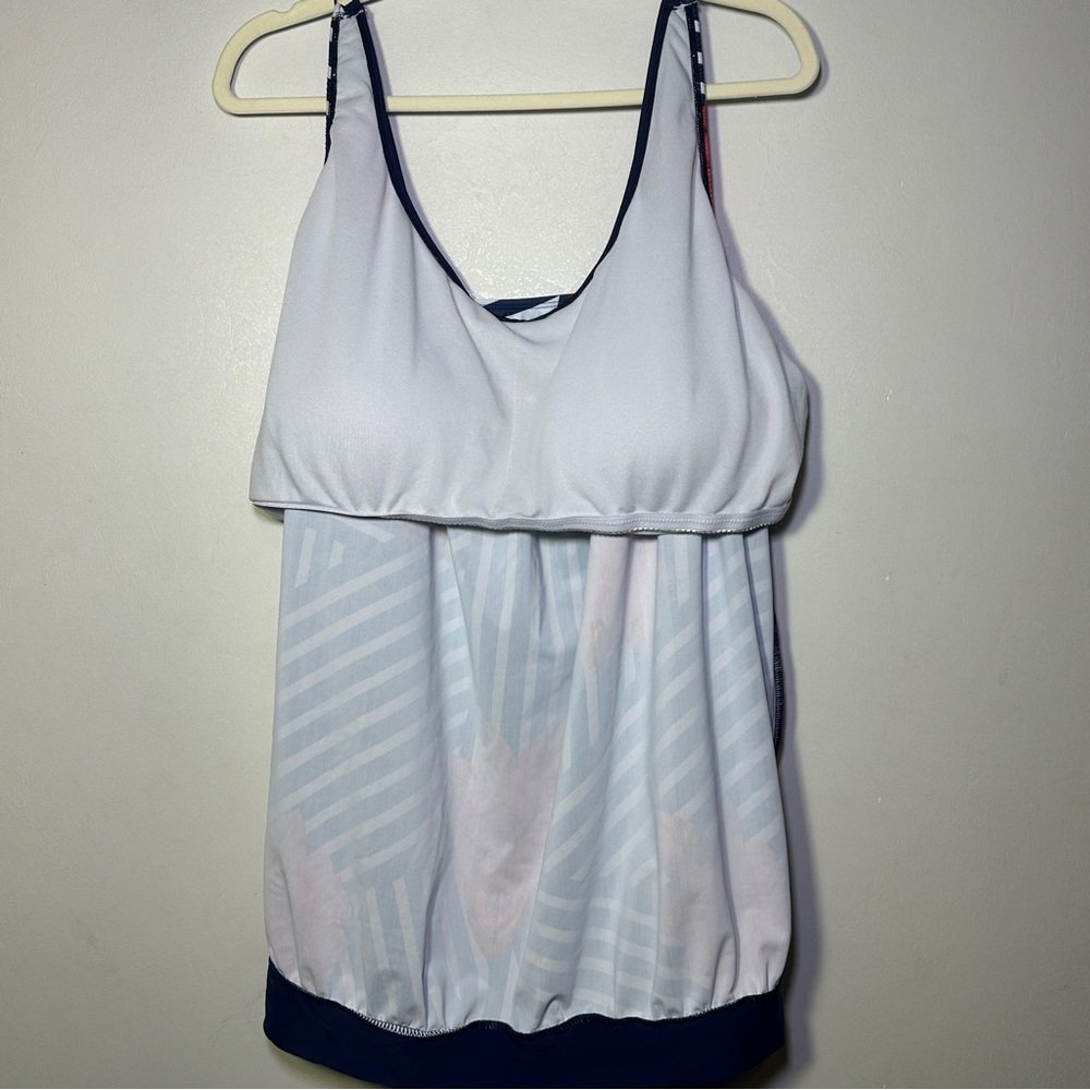 Tankini Navy Blue Striped Floral Scoop Neck Women’s Swimsuit Set Size 22W - Picture 8 of 15